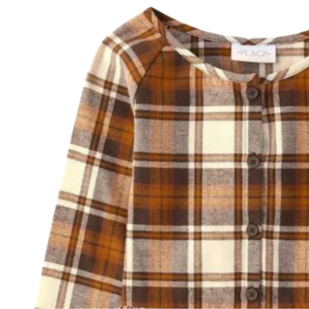 The Children’s Place Girls Matching Family Plaid Flannel Peplum Top - Brown